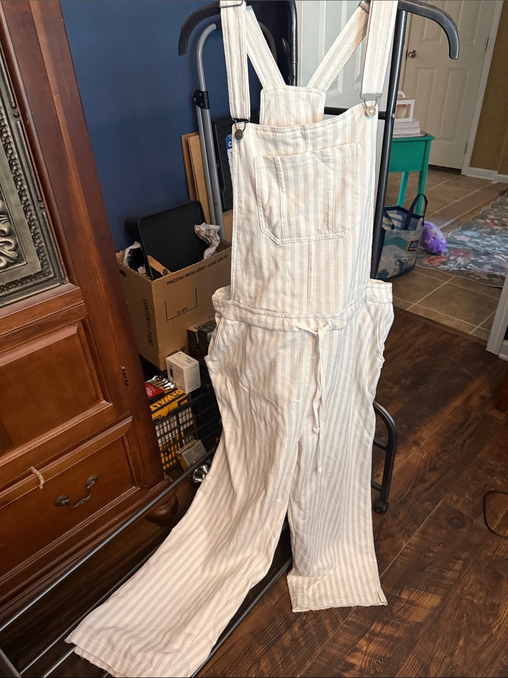 Wallflower Grey and white Striped Linen-Blend Overalls 109